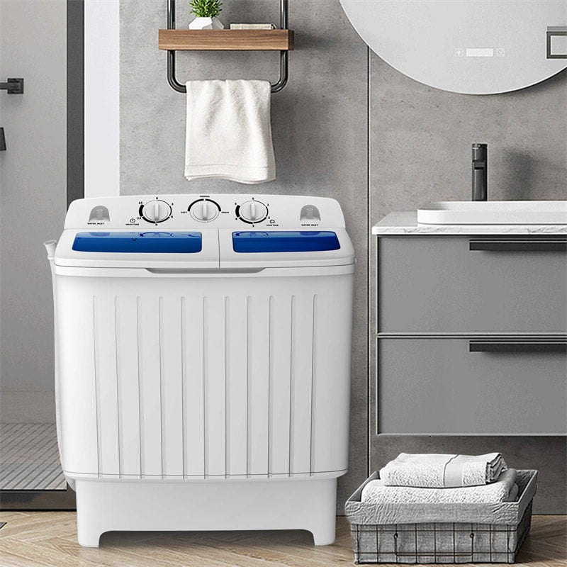 Ubesgoo Compact Twin Tub Portable Mini Washing Machine 20lbs Total Washing Machine w/Drain Pump,Blue