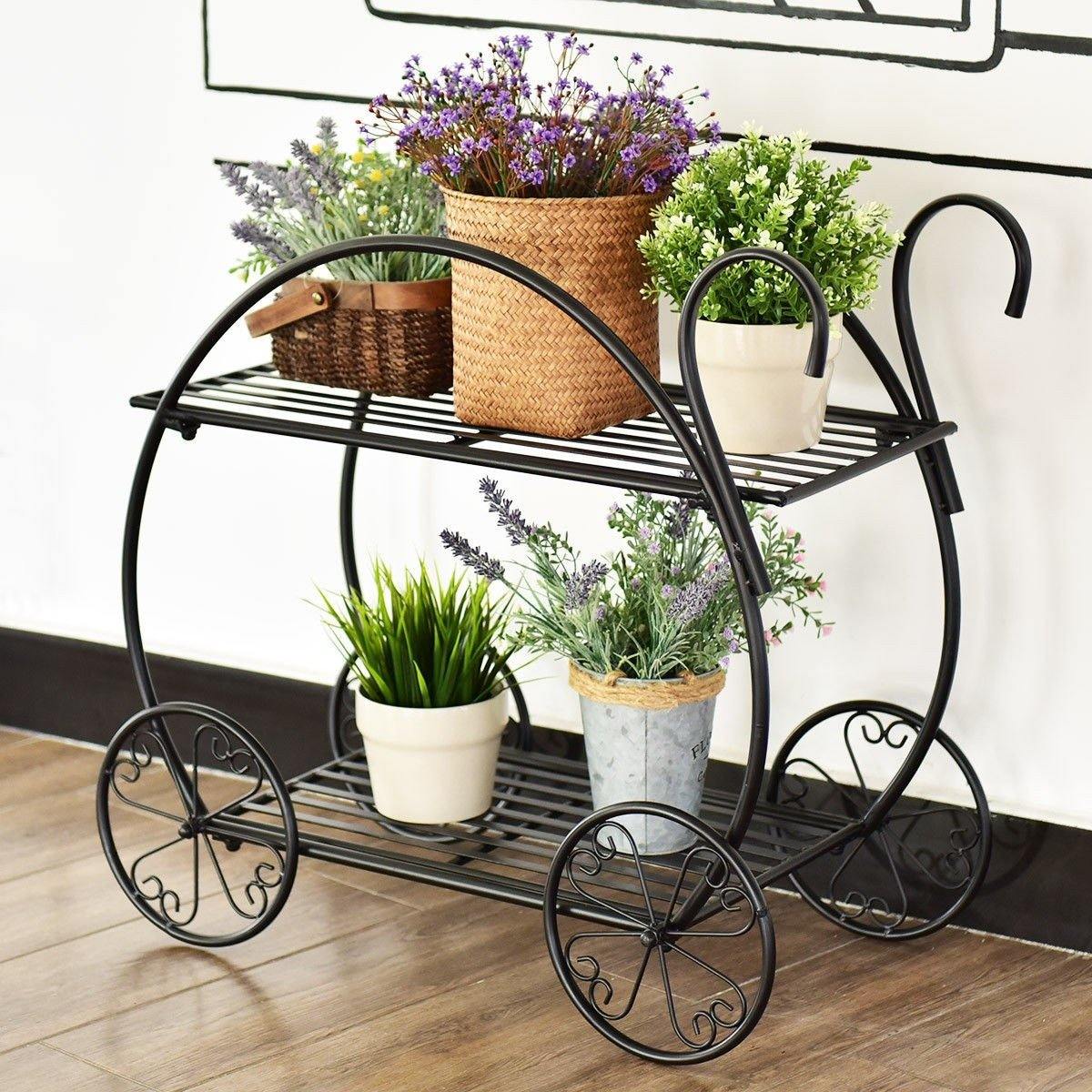 Sold Metal Cart Stand Flower Pot Plant Holder Display Rack Wheel Home Garden Patio