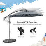 10FT Cantilever Umbrella Offset Hanging Patio Umbrella 8 Steel Ribs Outdoor Market Umbrella with Cross Base, Crank & Tilt Adjustment