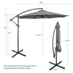 10FT Cantilever Umbrella Offset Hanging Patio Umbrella 8 Steel Ribs Outdoor Market Umbrella with Cross Base, Crank & Tilt Adjustment