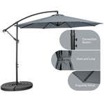 10FT Cantilever Umbrella Offset Hanging Patio Umbrella 8 Steel Ribs Outdoor Market Umbrella with Cross Base, Crank & Tilt Adjustment