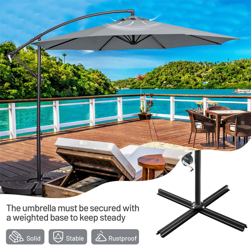 10FT Cantilever Umbrella Offset Hanging Patio Umbrella 8 Steel Ribs Outdoor Market Umbrella with Cross Base, Crank & Tilt Adjustment