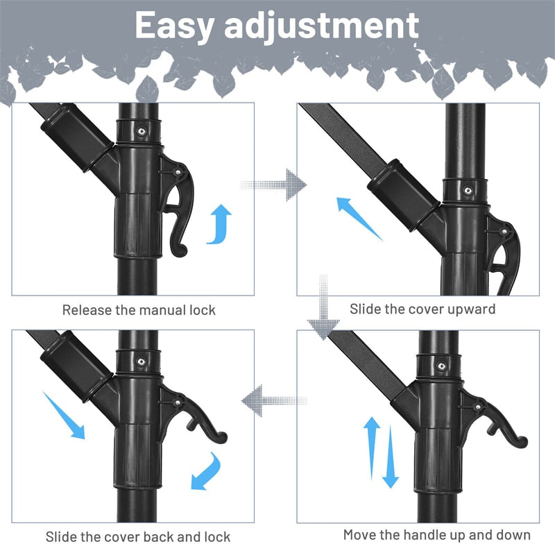 10FT Cantilever Umbrella Offset Hanging Patio Umbrella 8 Steel Ribs Outdoor Market Umbrella with Cross Base, Crank & Tilt Adjustment