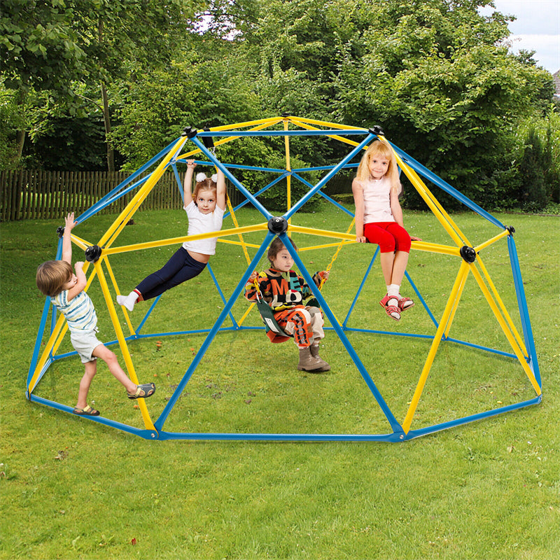 10FT Climbing Dome with Swing, Geometric Dome Climber Indoor Outdoor Jungle Gym Monkey Bar Climbing Toys for Kids Toddlers