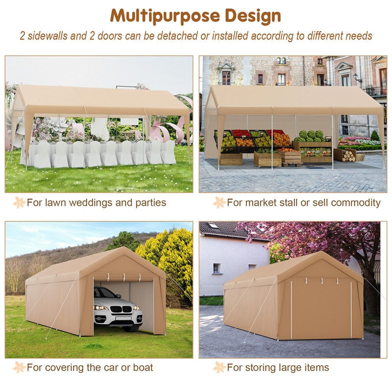 GREEN PARTY 10x20 ft Heavy Duty Carport Car Canopy Party Tent with  Removable Sidewalls & Doors, Car Canopy Garage Party Tent Boat Shelter with