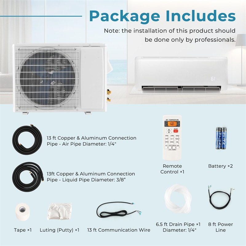 12000BTU Mini Split Air Conditioner 21 SEER2 208-230V Energy Star Ductless AC Unit with Heating System, Heat Pump, Remote Control