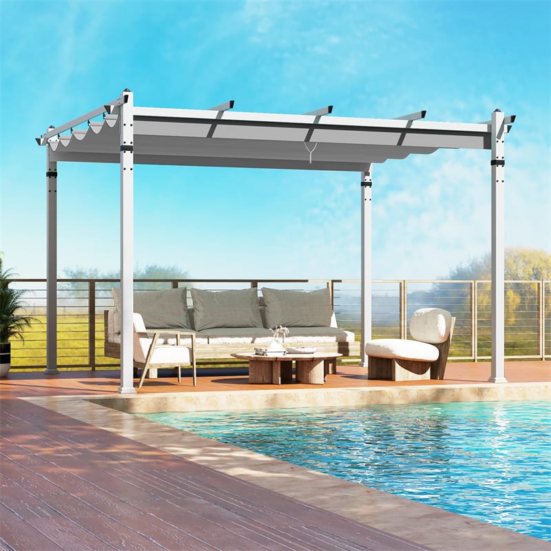 12' x 10' Aluminum Pergola with Retractable Canopy, Outdoor Pergola Extra Large Patio Shelter Pergola Pavilion for Deck Garden Yard