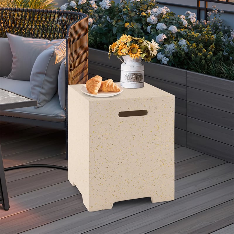 16" Terrazzo Hideaway Propane Tank Cover Table 20 LBS Square Gas Tank Holder Side Table with Protective Cover & Side Handles for Gas Fire Pits