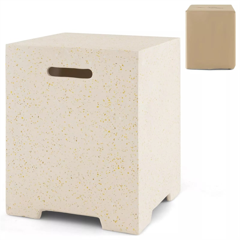 16" Terrazzo Hideaway Propane Tank Cover Table 20 LBS Square Gas Tank Holder Side Table with Protective Cover & Side Handles for Gas Fire Pits