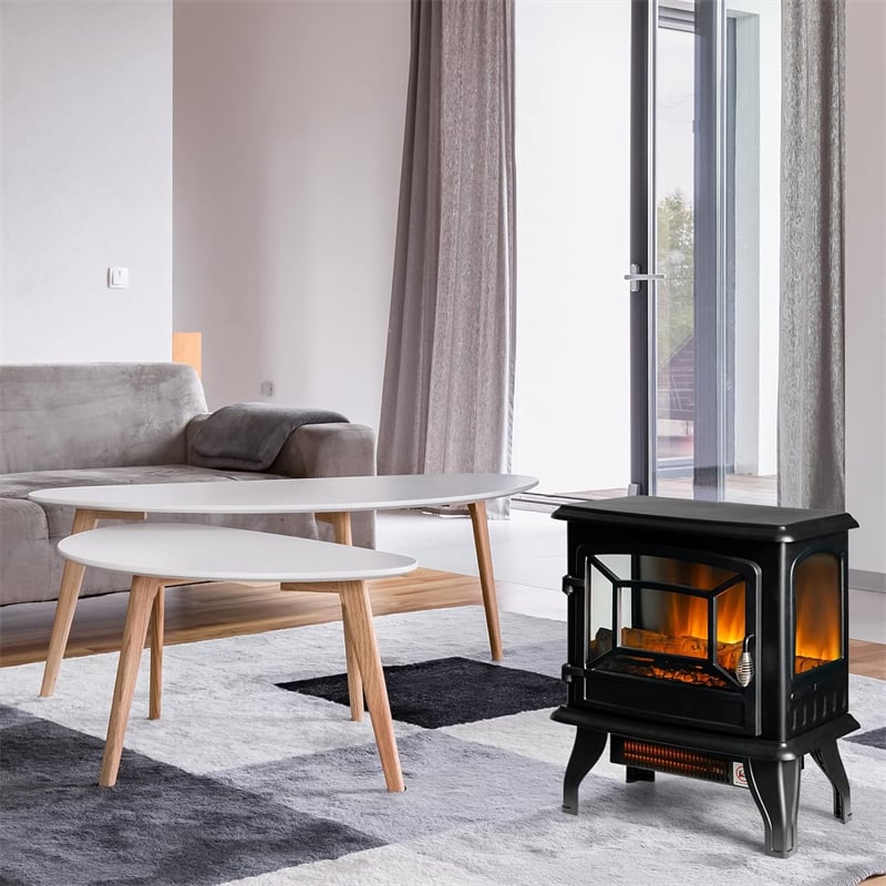 20" Electric Fireplace Stove Freestanding Fireplace Infrared Heater 1400W with Adjustable Thermostat & Realistic Flame Effect
