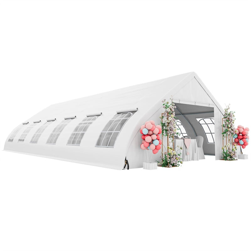 20' x 40' Heavy Duty Party Tent Large White Event Tent with Sidewalls, Zippered Doors & 12 Windows, Peach Shaped Outdoor Wedding Tent for Patio Yard