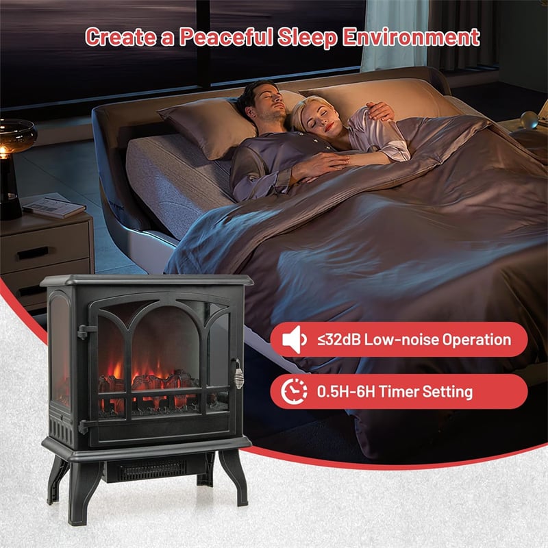 23” Electric Fireplace Stove Freestanding 3-Sided Fireplace Heater 1400W with Remote Control, 3-Level Dimmable Flame Effect, 6H Timer, Overheat Protection