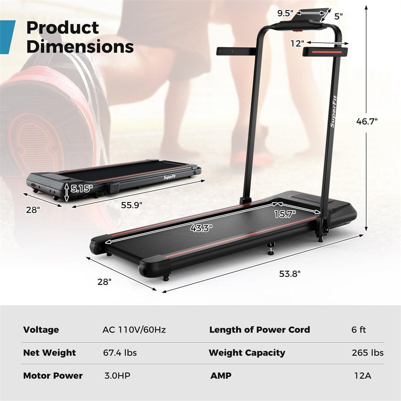 2-in-1 Folding Treadmill Under Desk Treadmill 3.0HP Walking Pad with Incline, Remote & Smart APP Control, LED Display, 265lbs Capacity
