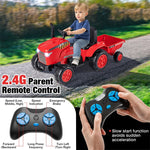 2-in-1 Kids Ride On Tractor with Trailer, 12V Battery Electric Ride on Car Tractor Ride Toy w/ Remote Control, Wireless Connection, Lights