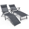 2Pcs Outdoor Aluminum Folding Chaise Lounge Patio Reclining Pool Lounge Chair with Headrest Pillow, 8-Level Adjustable Backrest & 2 Leg Positions