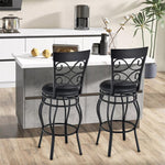 360° Swivel Bar Stools Set of 2, 30" Bar Height Barstools Leather Padded Seat Bistro Dining Kitchen Pub Metal Chairs with High Back
