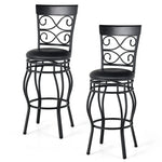 360° Swivel Bar Stools Set of 2, 30" Bar Height Barstools Leather Padded Seat Bistro Dining Kitchen Pub Metal Chairs with High Back