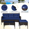 3PCS Patio Rattan Furniture Set Wicker Conversation Set Outdoor 3-Seat Sofa Seating Group with Tempered Glass Table, Seat & Back Cushions