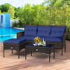 3PCS Patio Rattan Furniture Set Wicker Conversation Set Outdoor 3-Seat Sofa Seating Group with Tempered Glass Table, Seat & Back Cushions