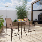 3 Piece Patio Bar Set Outdoor Bar Height Bistro Set with 2 Bar Chairs & Tempered Glass Top Bar Table for Backyard Garden Lawn