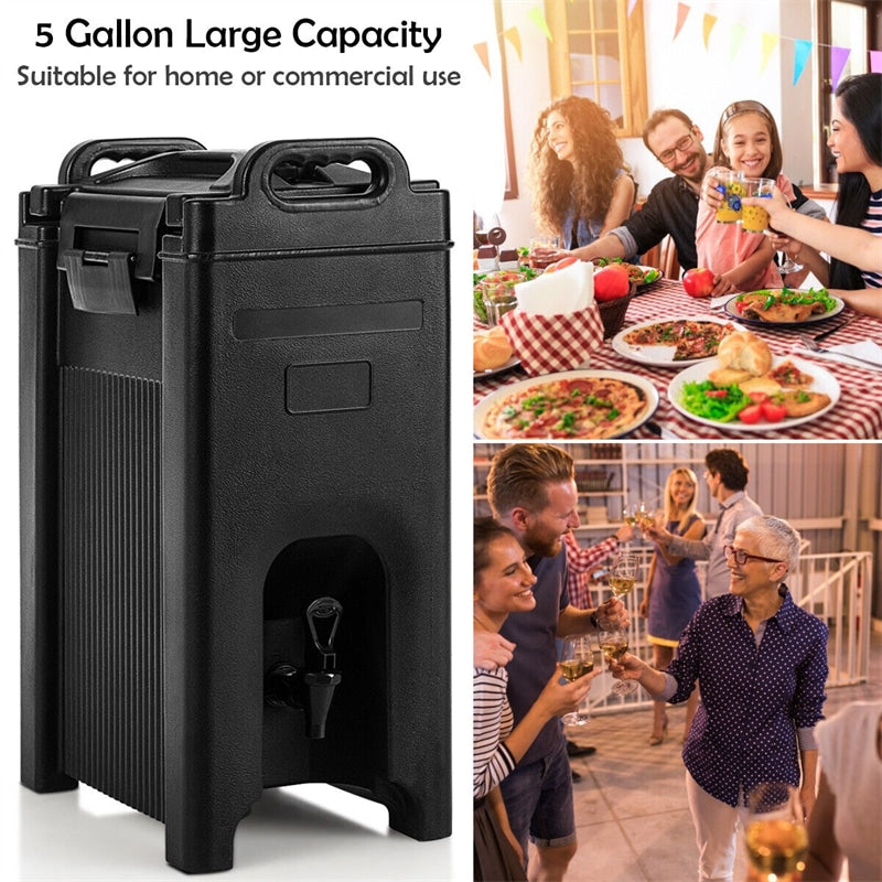 Restaurantware Cater Tek 5 Gallon Beverage Dispenser, 1 Insulated Drink  Dispenser - Built-In Handles, For Hot & Cold Drinks, Black Plastic Beverage