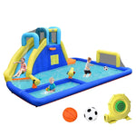 Inflatable Water Slide 6-in-1 Kids Giant Waterslide Park with Dual Water Cannons, Soccer Goal, Splash Pool, Climbing Wall & 735W Air Blower