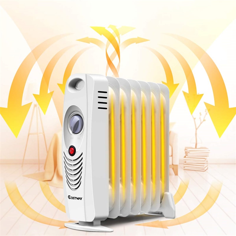 COSTWAY Oil Filled Radiator Heater, 700W Portable Space Heater  with Adjustable Thermostat, Overheat Protection, Electric Heater for  Bedroom, Indoor use : Home & Kitchen