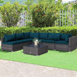 7 Piece Outdoor PE Rattan Sectional Sofa Set Modular Patio Furniture Set with Seat & Back Cushions, 2 Throw Pillows, Coffee Table