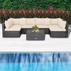 7 Piece Outdoor PE Rattan Sectional Sofa Set Modular Patio Furniture Set with Seat & Back Cushions, 2 Throw Pillows, Coffee Table