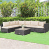 7 Piece Outdoor PE Rattan Sectional Sofa Set Modular Patio Furniture Set with Seat & Back Cushions, 2 Throw Pillows, Coffee Table