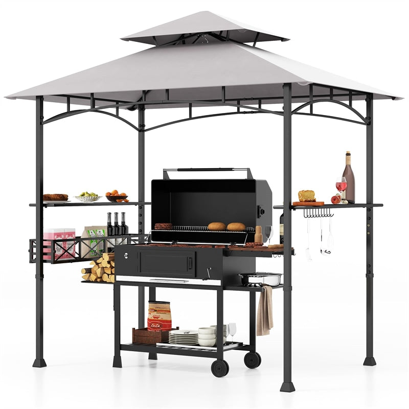 8 x 5Ft Grill Gazebo 2-Tier Canopy Outdoor Barbecue Gazebo with 2 Shelves & Storage Baskets for Backyard Garden Poolside