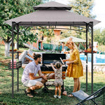 8 x 5Ft Grill Gazebo 2-Tier Canopy Outdoor Barbecue Gazebo with 2 Shelves & Storage Baskets for Backyard Garden Poolside