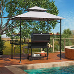 8 x 5Ft Grill Gazebo 2-Tier Canopy Outdoor Barbecue Gazebo with 2 Shelves & Storage Baskets for Backyard Garden Poolside