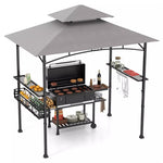 8 x 5Ft Grill Gazebo 2-Tier Canopy Outdoor Barbecue Gazebo with 2 Shelves & Storage Baskets for Backyard Garden Poolside