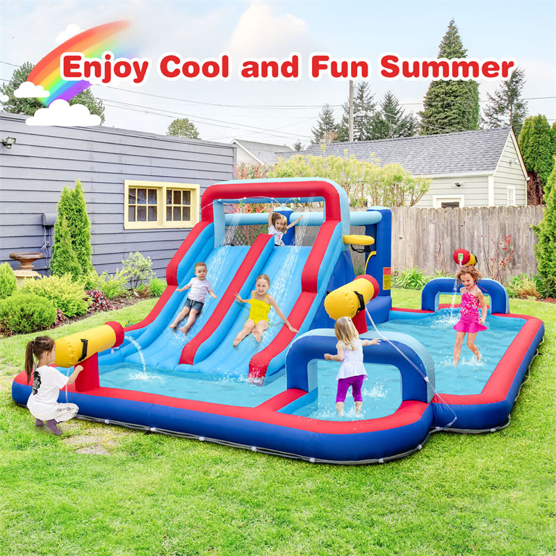 Inflatable Water Slide Kids 9-in-1 Giant Waterslide Park Bounce House with Dual Long Slides, Splash Pool for Outdoor Indoor Racing Fun