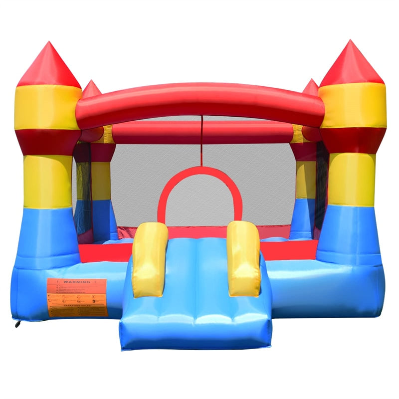 Inflatable Bounce House Kids Bouncy Jumper Castle Moonwalk Playhouse with Slide, Large Jumping Area, Mesh Walls for Indoor Outdoor Party Fun