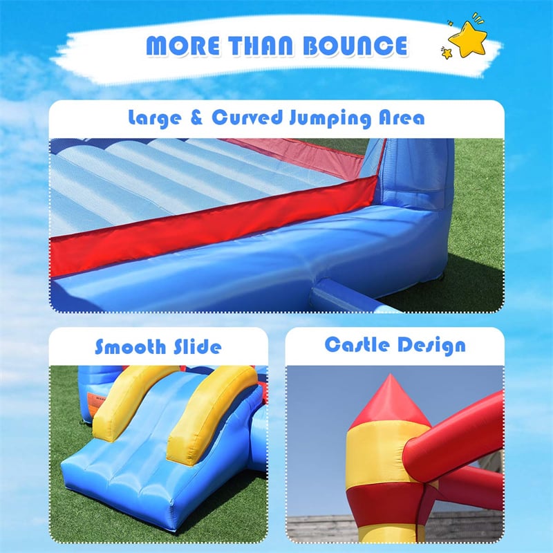 Inflatable Bounce House Kids Bouncy Jumper Castle Moonwalk Playhouse with Slide, Large Jumping Area, Mesh Walls for Indoor Outdoor Party Fun