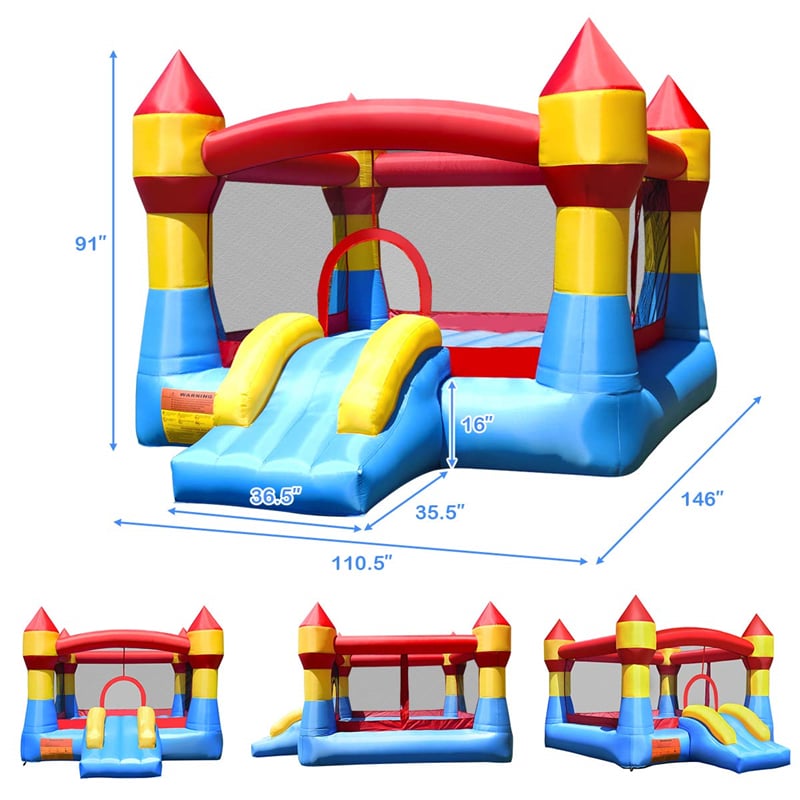 Inflatable Bounce House Kids Bouncy Jumper Castle Moonwalk Playhouse with Slide, Large Jumping Area, Mesh Walls for Indoor Outdoor Party Fun