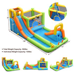 Inflatable Water Slide 8-in-1 Mega Bounce House Water Park with Long Slide, 735W Air Blower, Splash Pool for Kids Backyard Party Fun