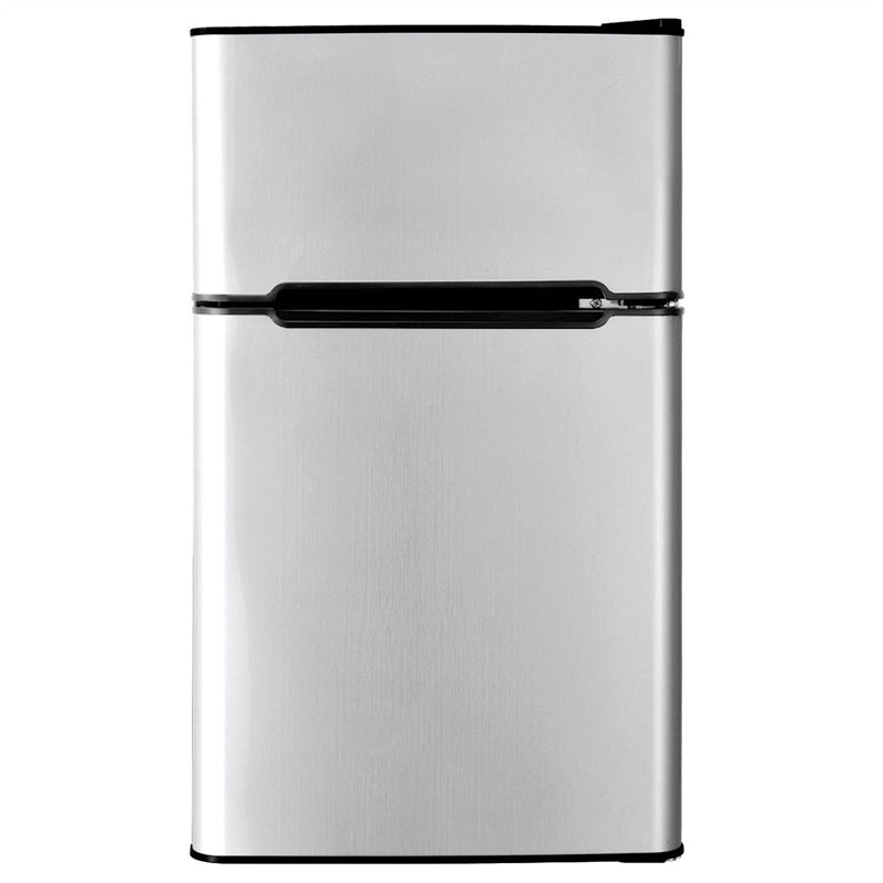 3.2 Cu. Ft. Stainless Steel Double Doors Compact Mini Refrigerator Internal  Freezer Compartment Cooler Fridge Perfect For Home Kitchen Hotel Office