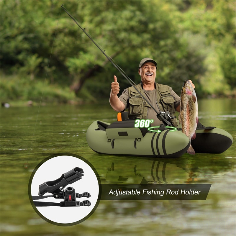 Fishing Float Tube Inflatable Fishing Boat 350lbs Portable Backpack Belly Boat with Pump, Paddle, Fish Ruler, Flippers & Storage Pockets