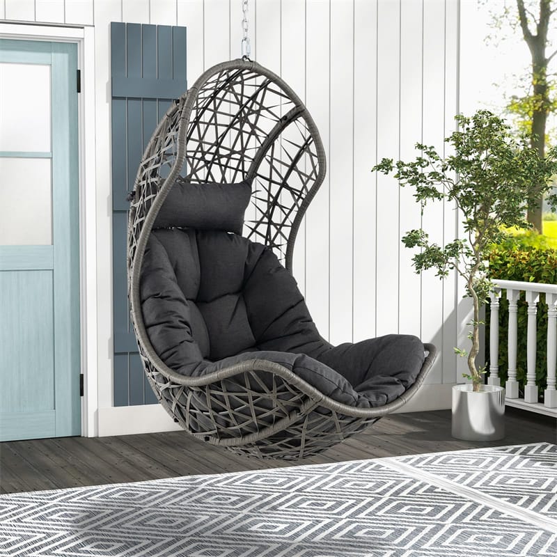 Hanging Egg Chair Wicker PE Rattan Basket Swing Chair with Soft Pillow & Cushion, 250LBS Capacity Outdoor Indoor Hammock Chair