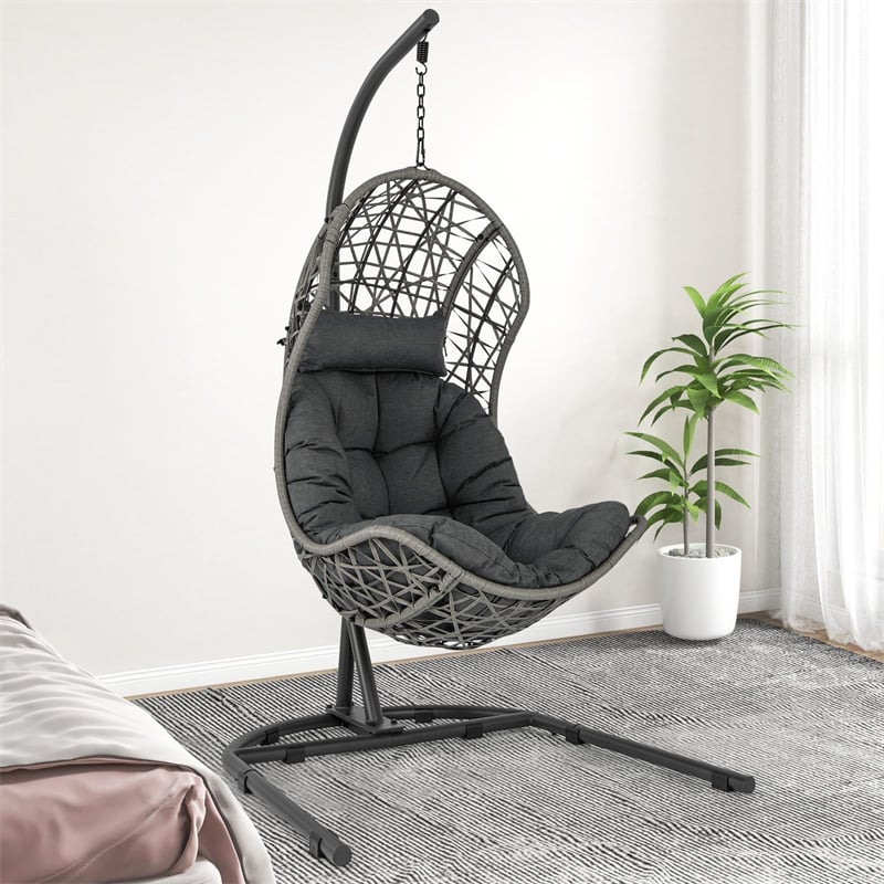 Hanging Egg Chair Wicker PE Rattan Basket Swing Chair with Stand, Pillow, Cushion for Outdoor Indoor, 350 LBS Capacity Hammock Chair