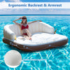 Inflatable Floating Island Pool Float Lounge with Canopy SPF50+ Detachable Retractable Sunshade & 2 Cup Holders for Lake River