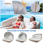 Inflatable Floating Island Pool Float Lounge with Canopy SPF50+ Detachable Retractable Sunshade & 2 Cup Holders for Lake River