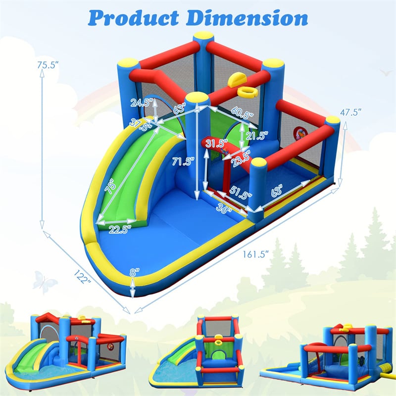 Inflatable Water Slide Bounce House Splash Pool Bounce Castle with Slide & Target Balls for Kids 5-12 Indoor Outdoor Party Family Fun