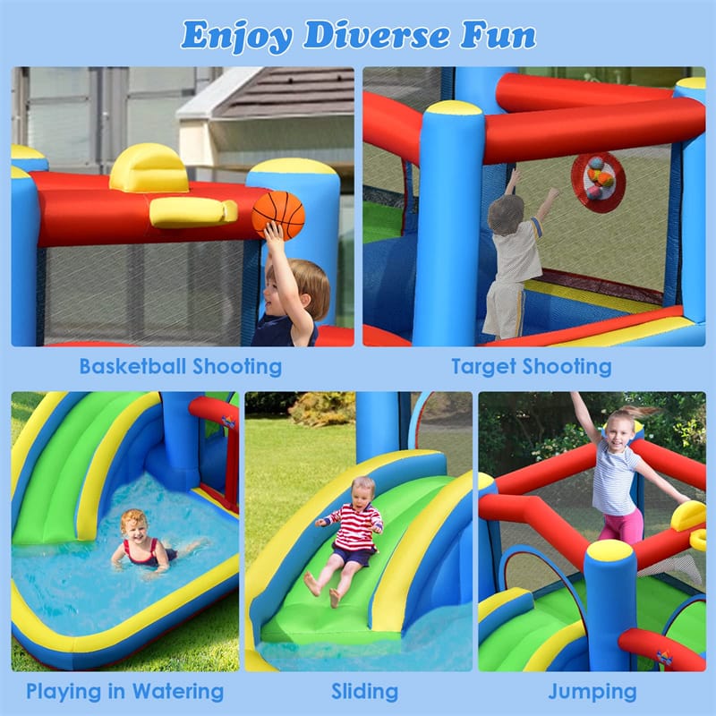 Inflatable Water Slide Bounce House Splash Pool Bounce Castle with Slide & Target Balls for Kids 5-12 Indoor Outdoor Party Family Fun