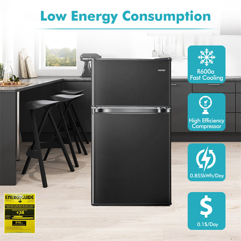 Compact refrigerator with freezer, 3.2 Cu.ft Mini Fridge with Reversible  Door, 5 Settings Temperature Adjustable for Kitchen, Bedroom, Dorm