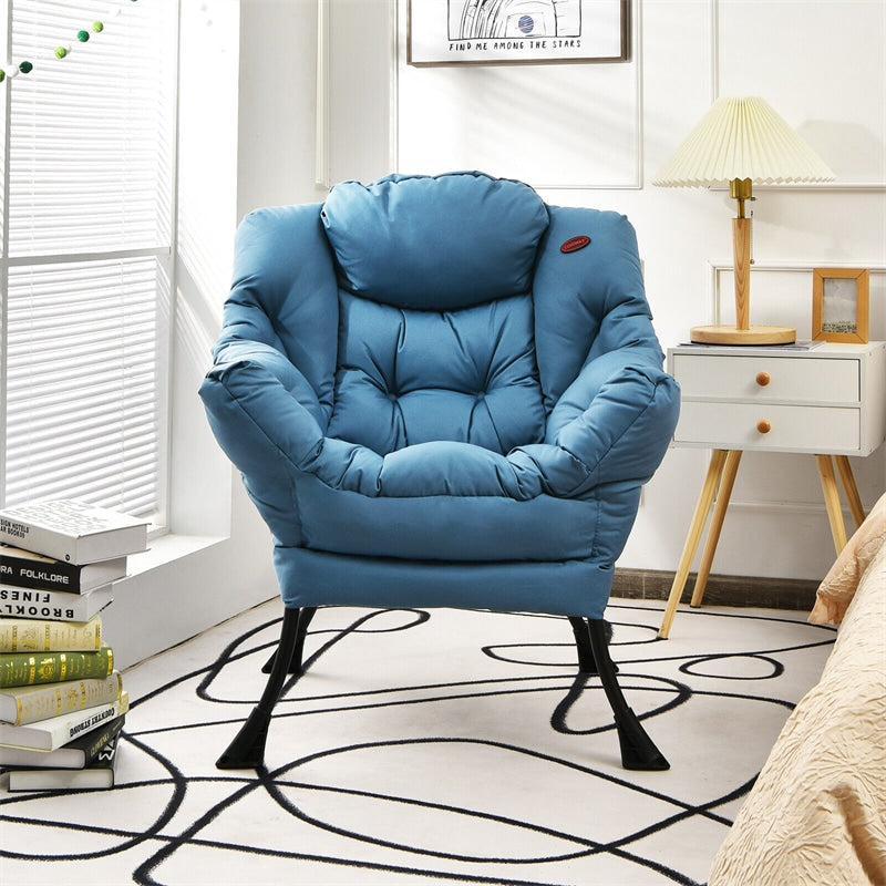 Modern Fabric Lazy Chair Upholstered Accent Sofa Chair Padded Leisure Lounge Armchair with Storage Pocket