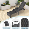 2PCS Outdoor Rattan Chaise Lounge Chair with Retractable Footrest & 5-Level Adjustable Backrest, Metal Frame Patio Wicker Elastic Sponge Lounger